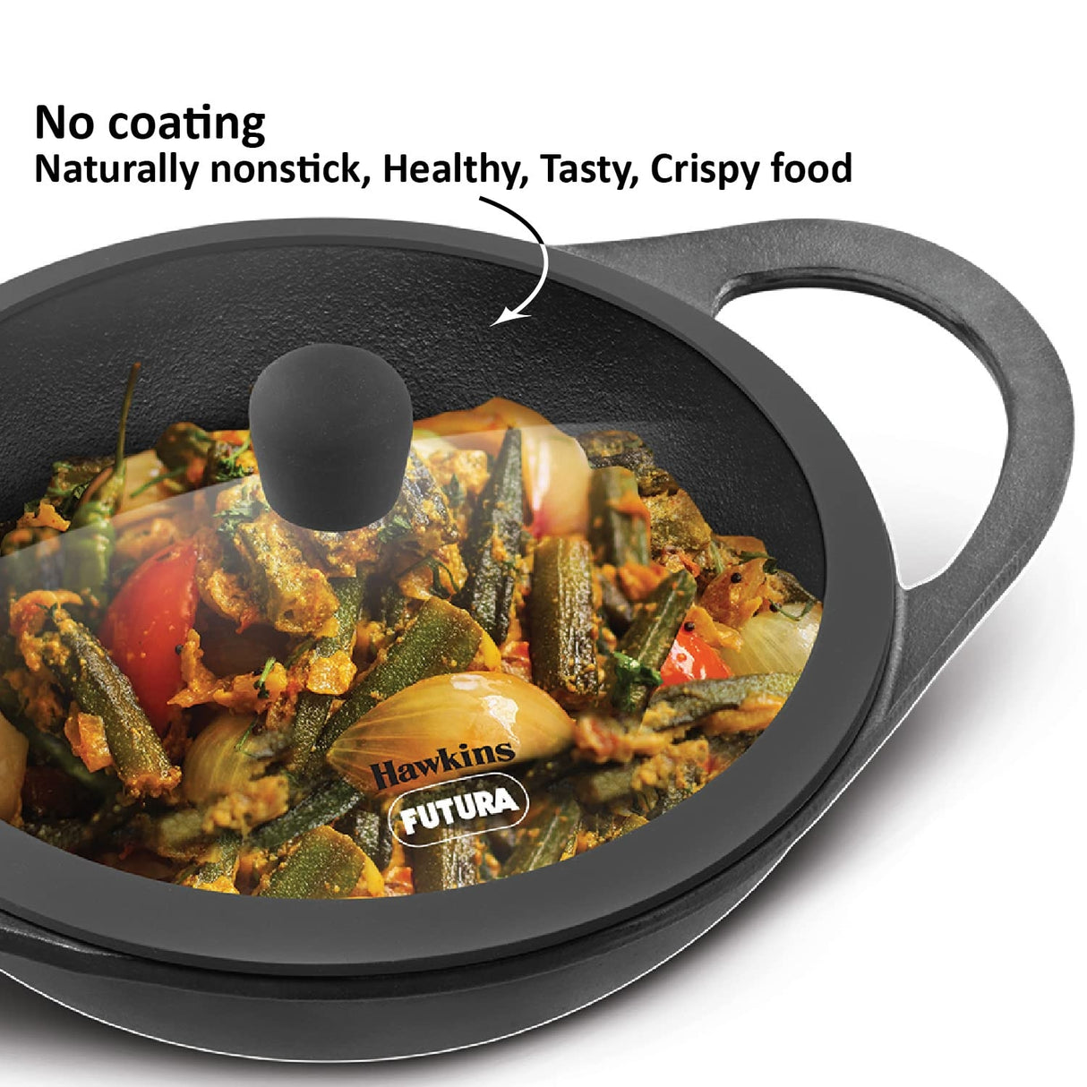 Hawkins Futura Cast Iron Kadai with Glass Lid (CIK20G) 24 cm \ 2 L - Black_2