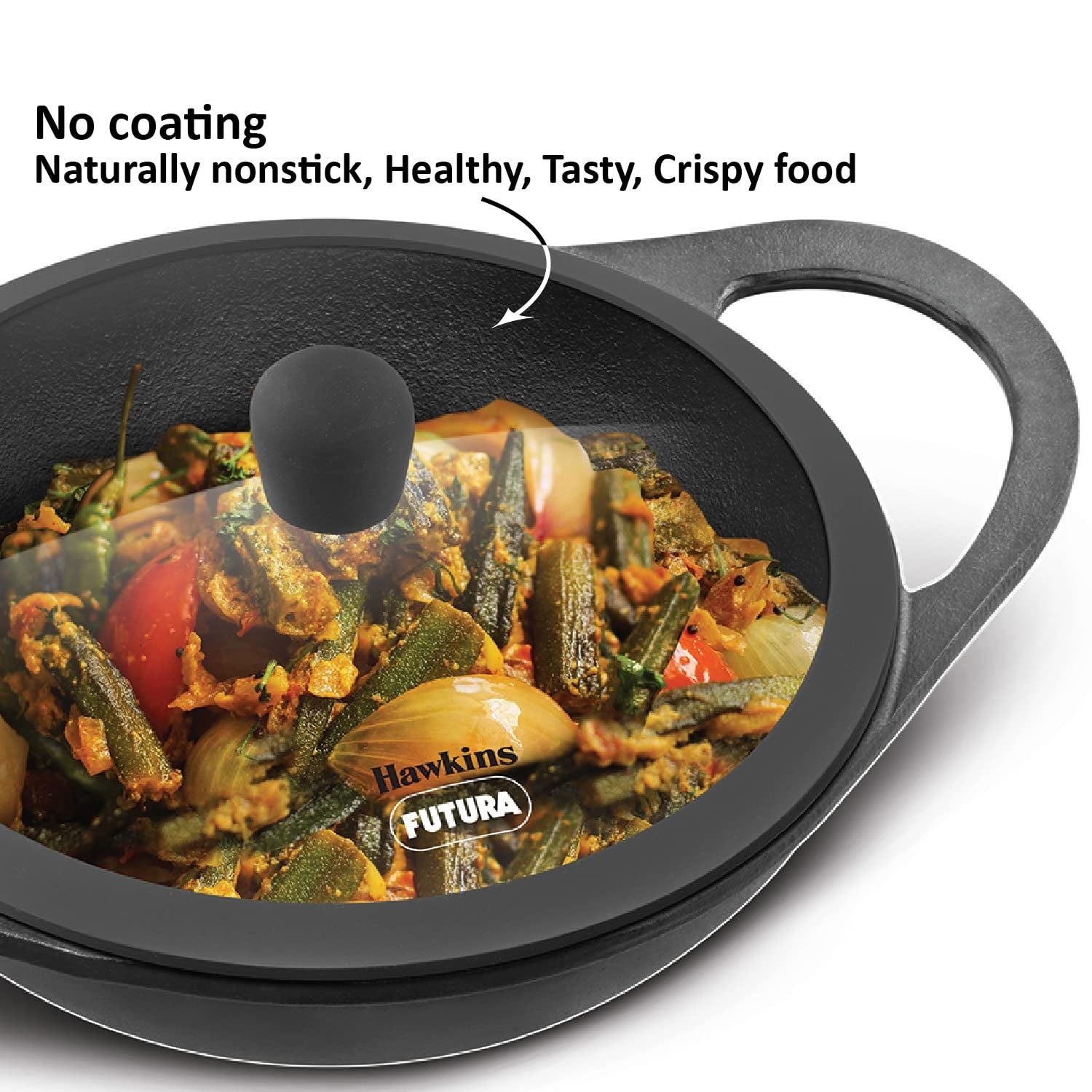 Hawkins Futura Cast Iron Kadai with Glass Lid (CIK20G) 24 cm \ 2 L - Black_2
