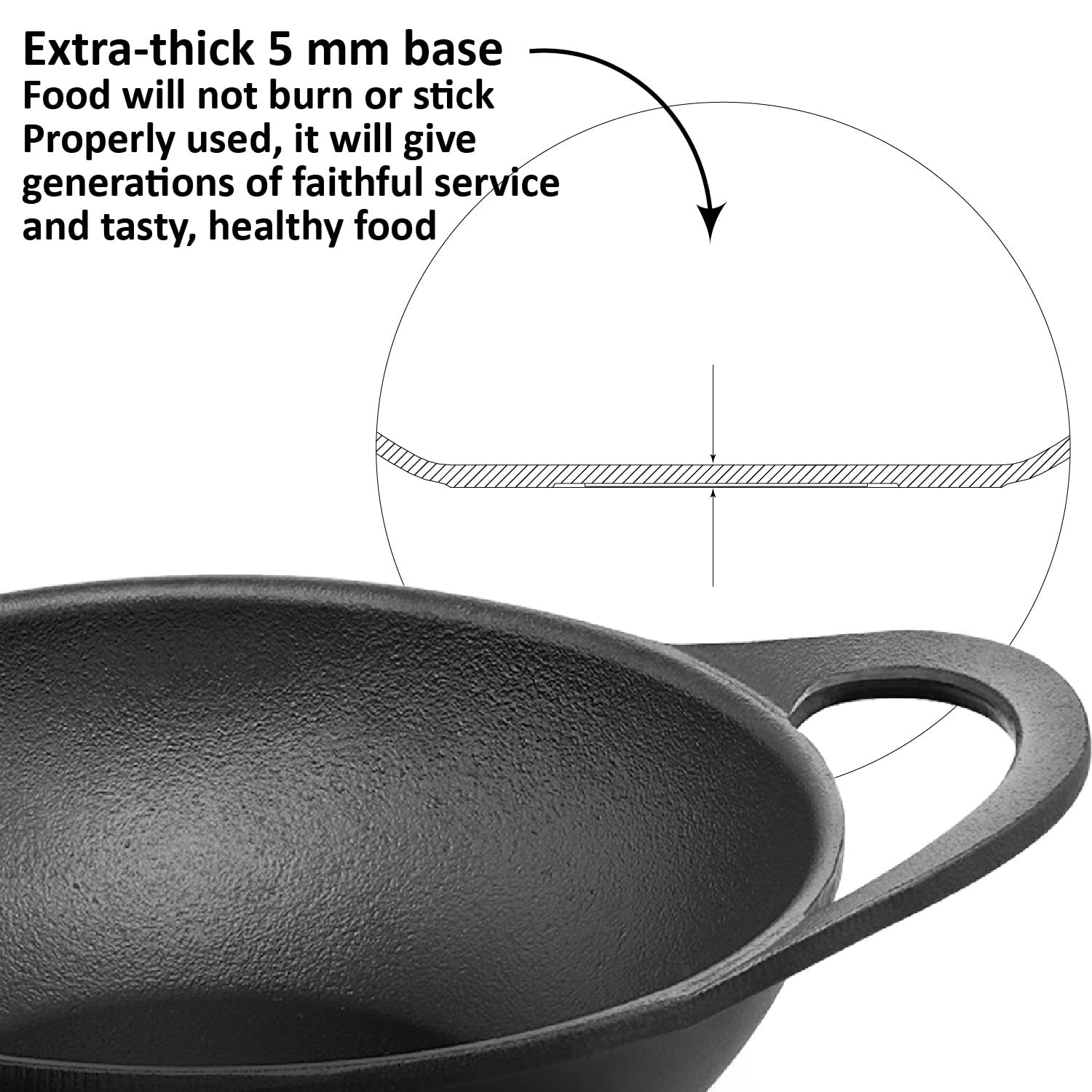 Hawkins Futura Cast Iron Kadai with Glass Lid (CIK20G) 24 cm \ 2 L - Black_6