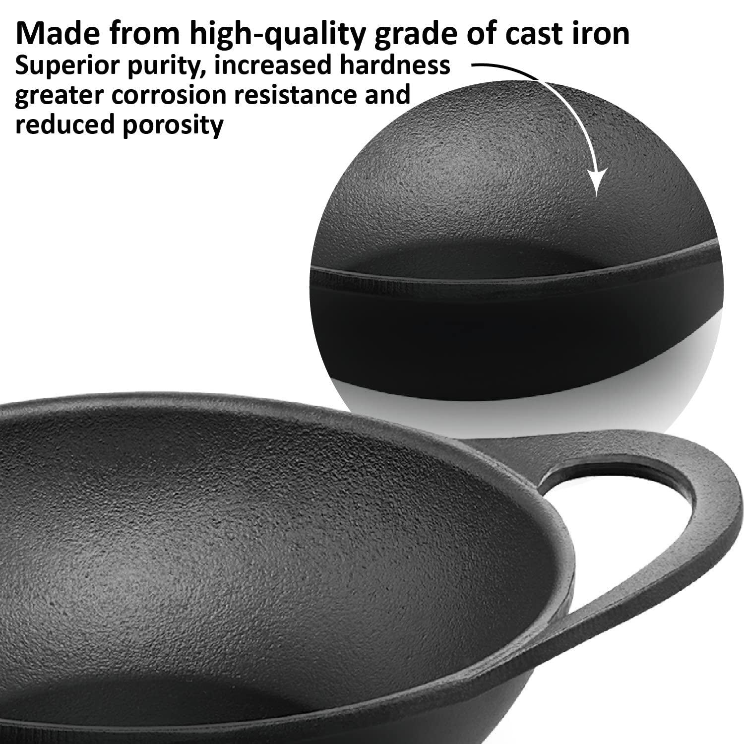Hawkins Futura Cast Iron Kadai with Glass Lid (CIK20G) 24 cm \ 2 L - Black_7