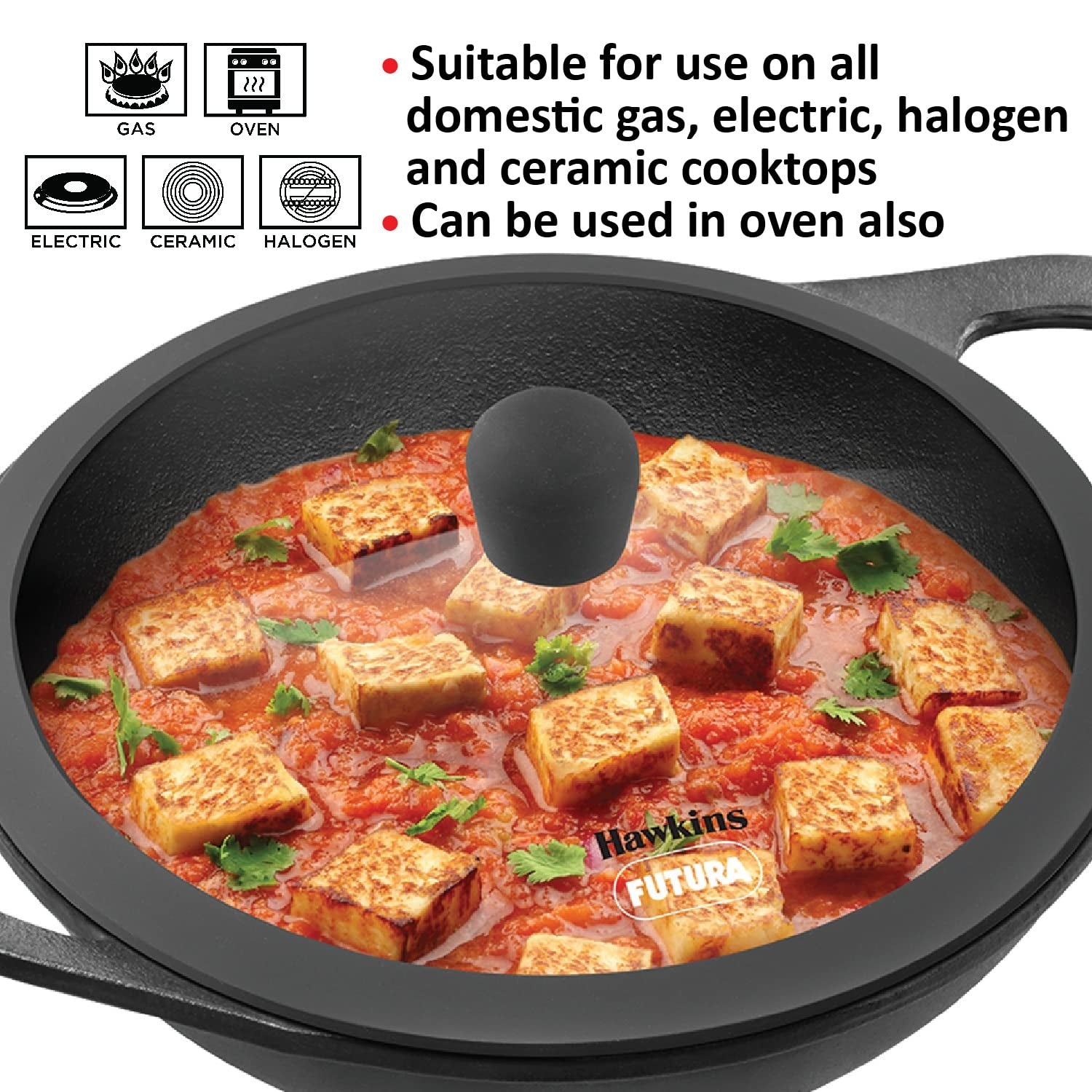 Hawkins Futura Cast Iron Kadai with Glass Lid (CIK20G) 24 cm \ 2 L - Black_8