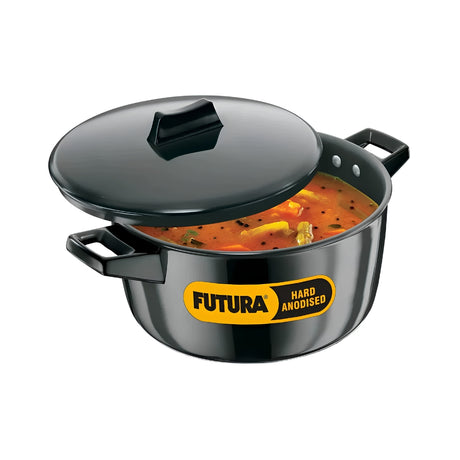Hawkins Futura Hard Anodised Cook-n-Serve Bowl with Hard Anodised Lid (ACB40) 4 L – Black_Front View