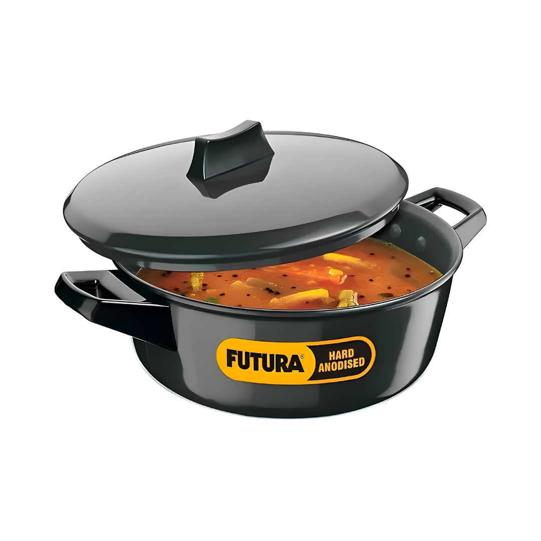 Hawkins Futura Hard Anodised Cook N Serve Bowl with Lid (IACB30) 3 L - Black