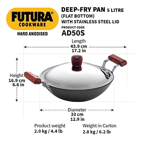 Hawkins Futura Hard Anodised Deep Fry Pan with SS Lid (AD50S) 5 L - Black_2