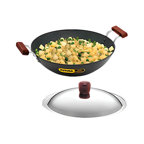 Hawkins Futura Hard Anodised Deep Fry Pan with SS Lid (AD50S) 5 L - Black_Front View