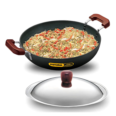 Hawkins Futura Hard Anodised Deep Fry Pan with SS Lid (AD75S) 36 cm \ 7.5 L - Black_1