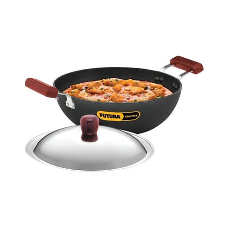 Hawkins Futura Hard Anodised Deep Kadai with SS Lid (INK35S) 3.5 L - Black