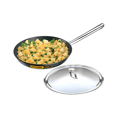 Hawkins Futura Hard Anodised Frying Pan with SS Lid (AF29S) 29 cm – Black_Front View