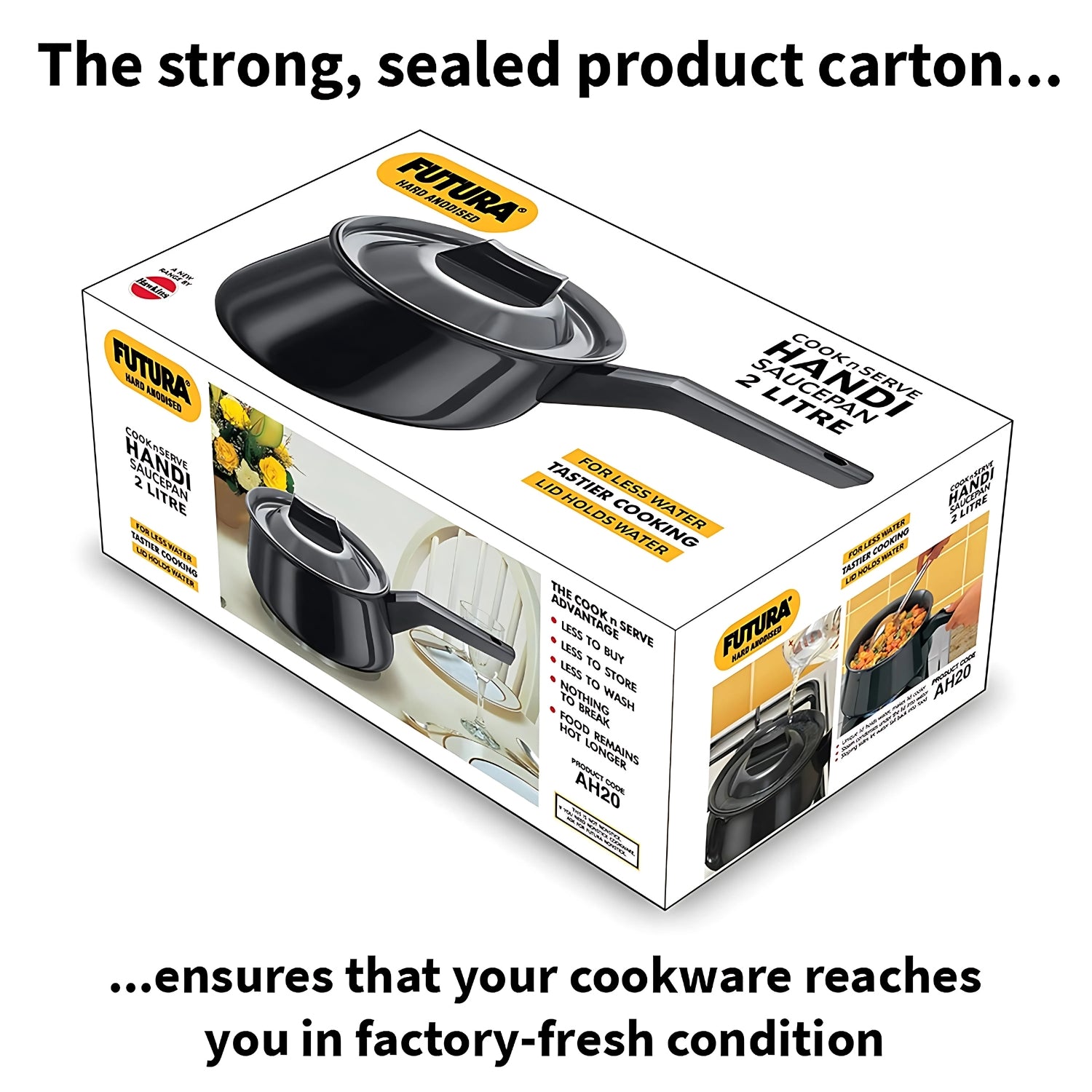 Hawkins Futura Hard Anodised Handi Sauce Pan with Lid (AH20) 2 L - Black_6