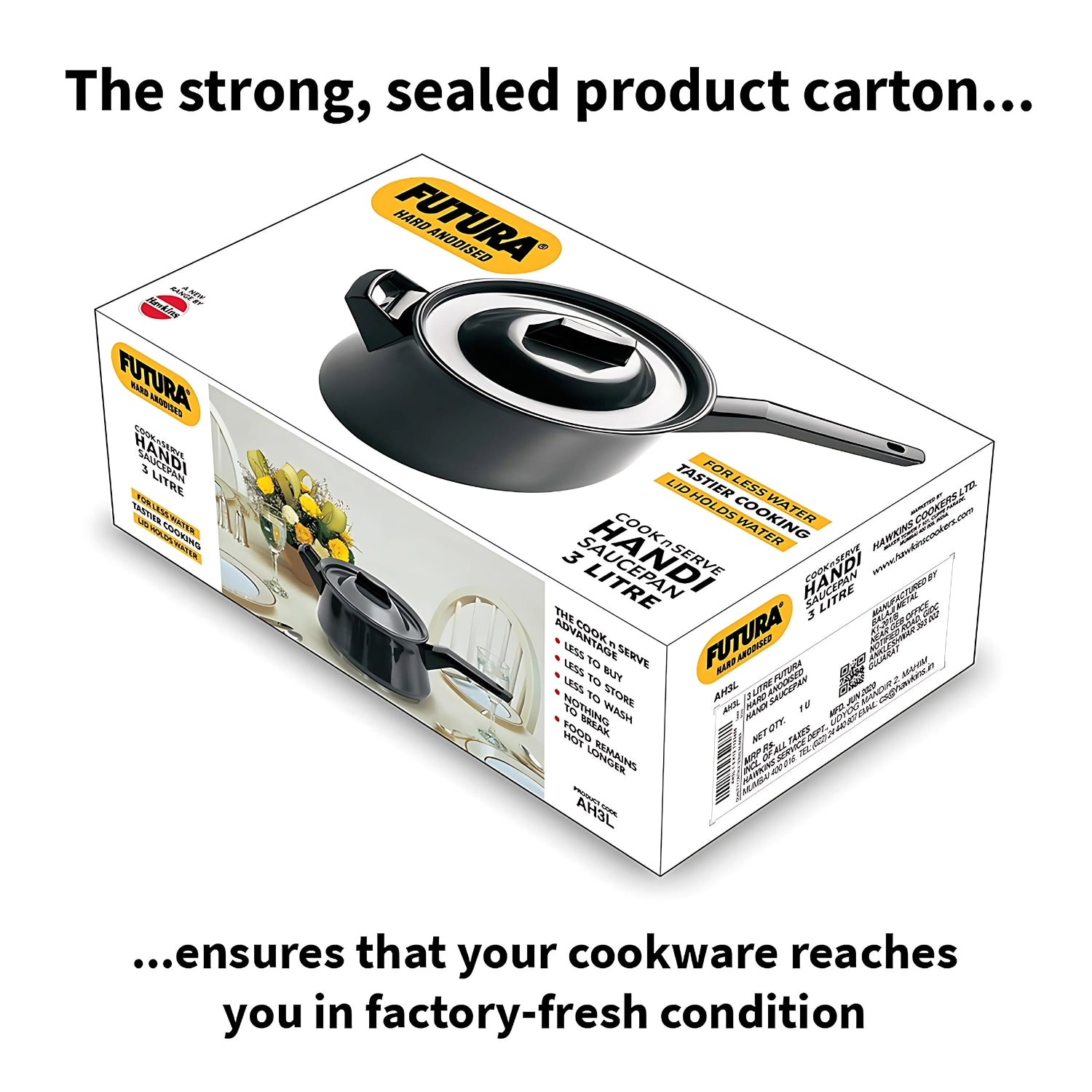 Hawkins Futura Hard Anodised Handi Saucepan with Hard Anodised Lid (AH3L) 3 L - Black_6