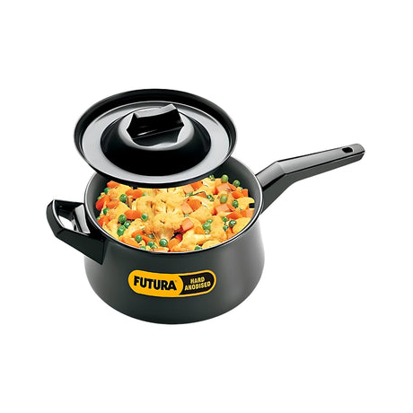 Hawkins Futura Hard Anodised Handi Saucepan with Hard Anodised Lid (AH3L) 3 L - Black_Front View