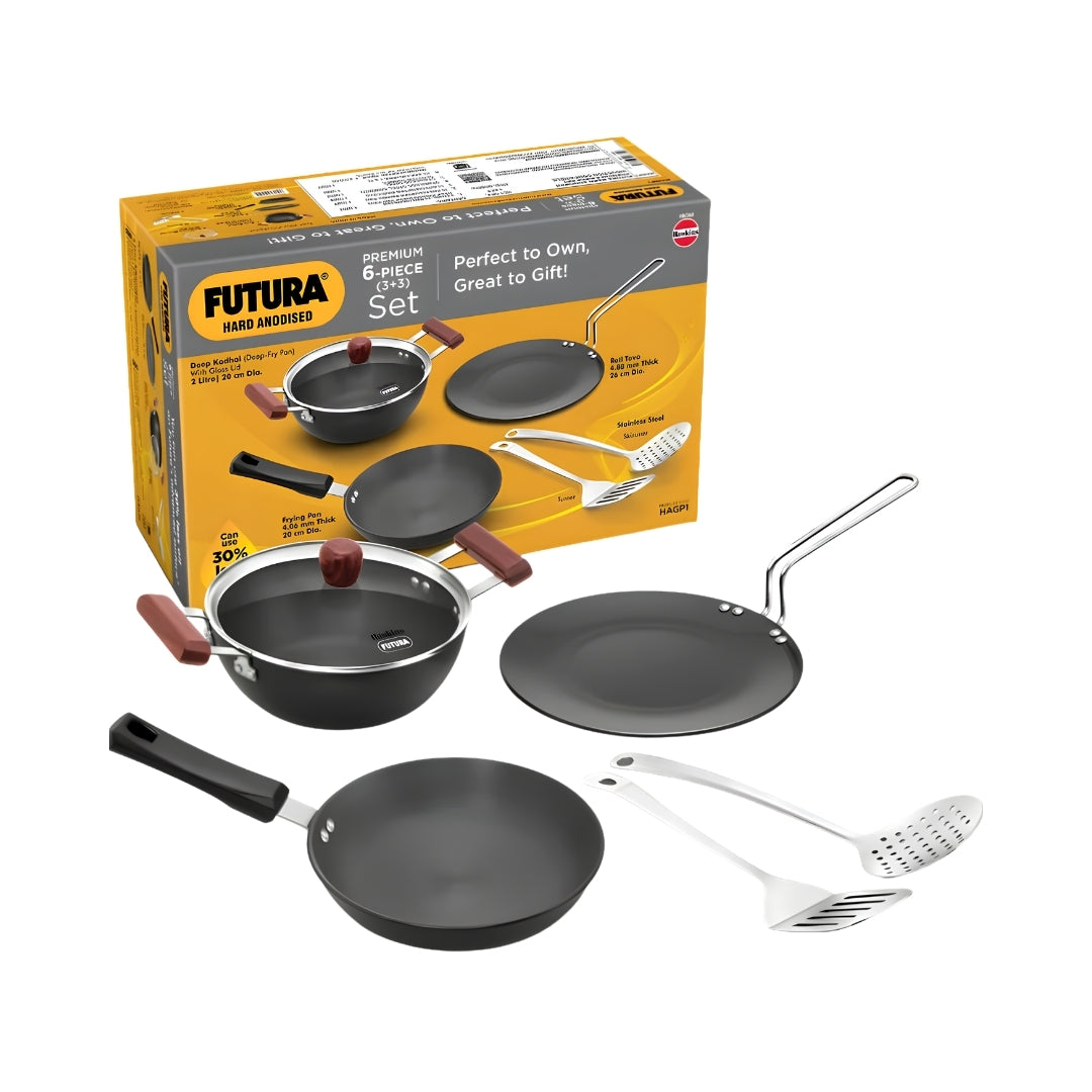 Hawkins Futura Hard Anodised Induction Cookware (HAGP1) Gift Set 6 Piece - Black_Front View