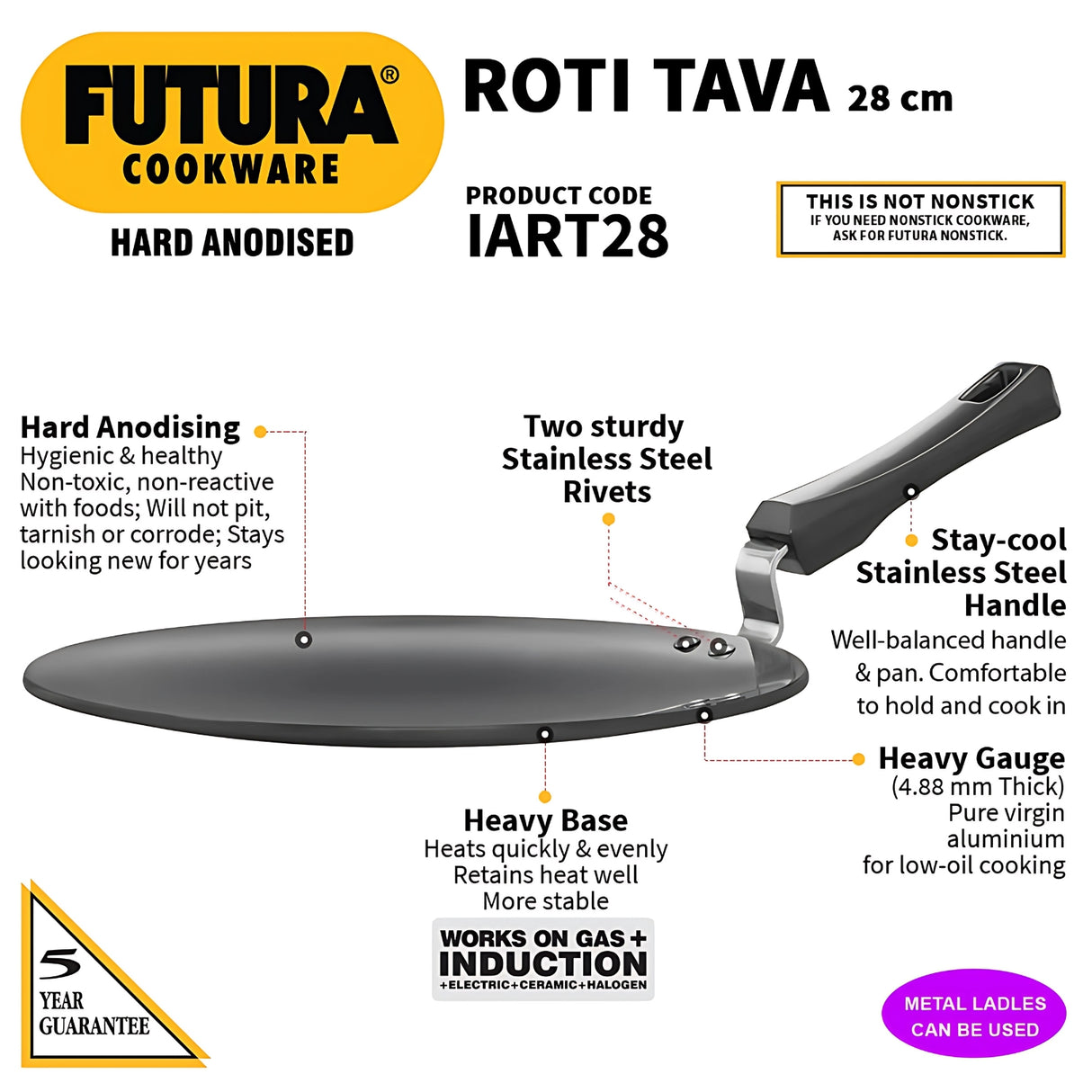 Hawkins Futura Hard Anodised Induction Roti Tawa (IART28) 28 cm - Black_2