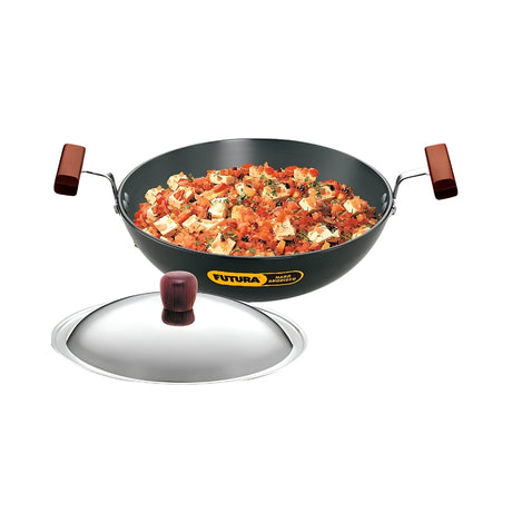 Hawkins Futura Hard Anodised Kadai Fry Pan with SS Lid (AK15S) 1.5 L - Black_Front View