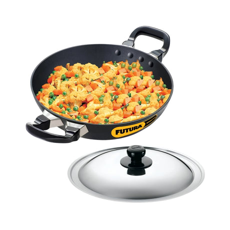 Hawkins Futura Hard Anodised Kadai with SS Lid (NK15S) 1.5 L - Black_Front View