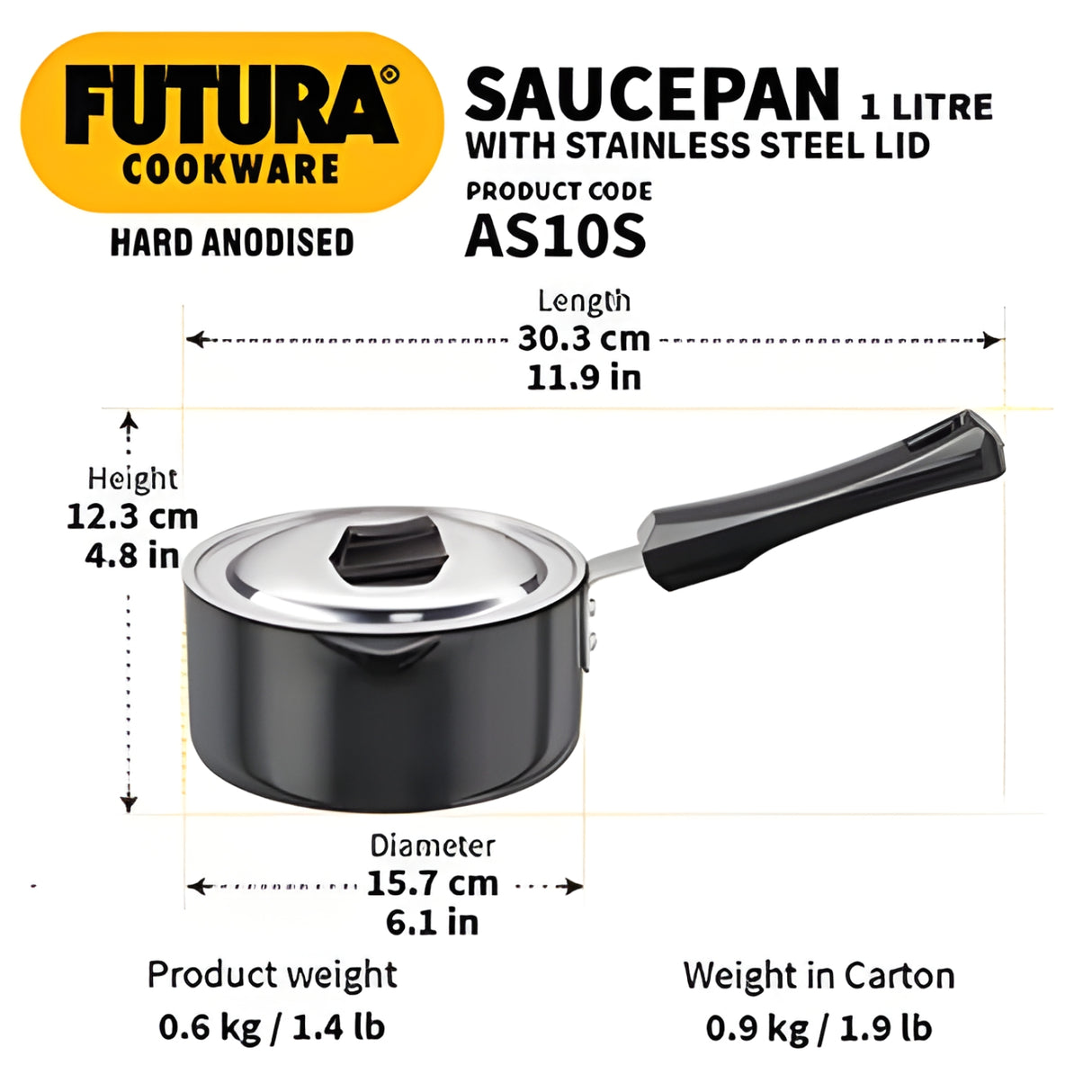 Hawkins Futura Hard Anodised Sauce Pan with SS Lid (AS10S) 1 L - Black_2