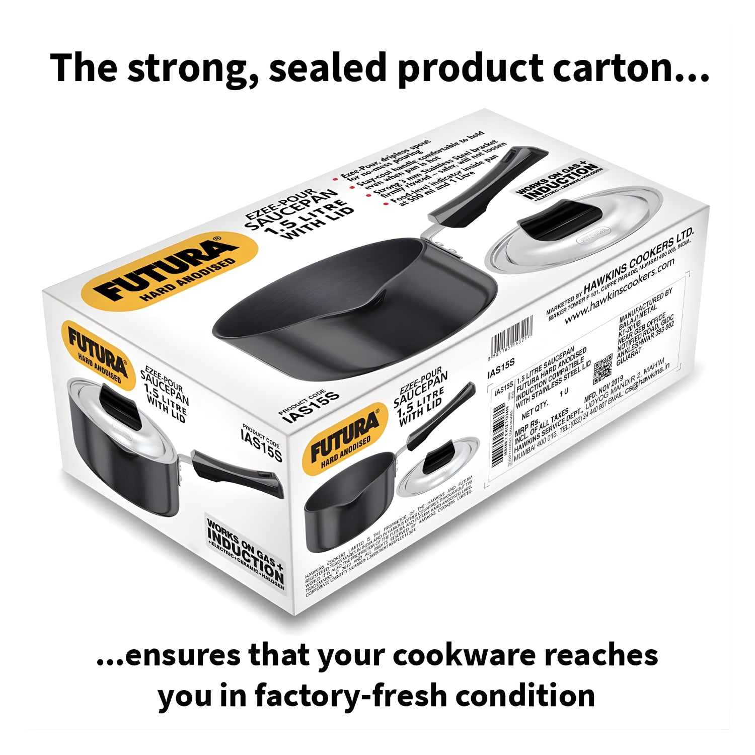 Hawkins Futura Hard Anodised Sauce Pan with Stainless Steel Lid (IAS15S) 1.5 L - Black_6
