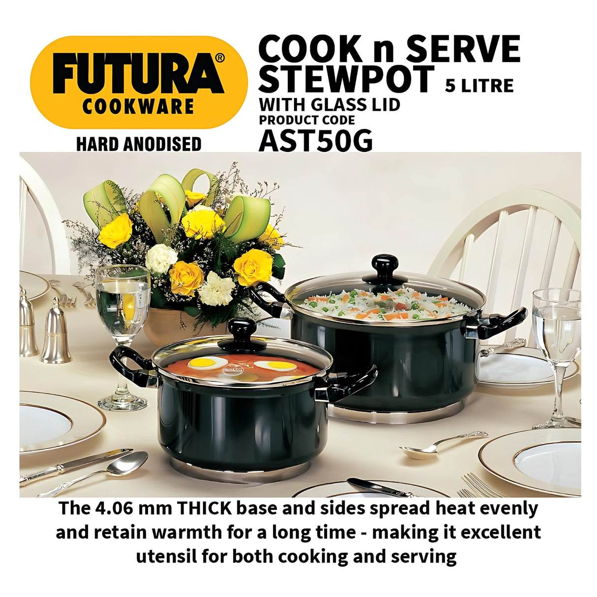 Hawkins Futura Hard Anodised Stewpot Cookware with Glass Lid (AST50G) 24 cm \ 5 L - Black_4