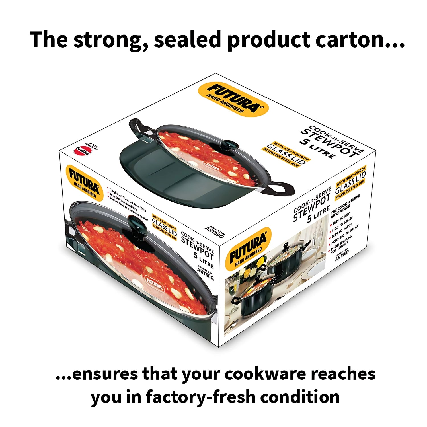 Hawkins Futura Hard Anodised Stewpot Cookware with Glass Lid (AST50G) 24 cm \ 5 L - Black_6