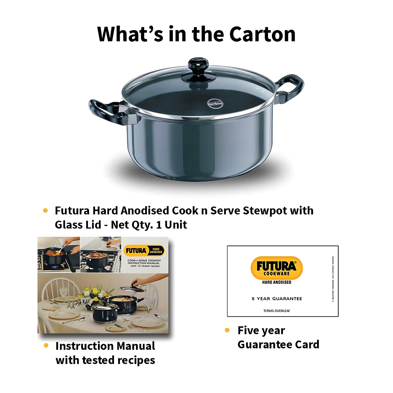 Hawkins Futura Hard Anodised Stewpot Cookware with Glass Lid (AST50G) 24 cm \ 5 L - Black_7