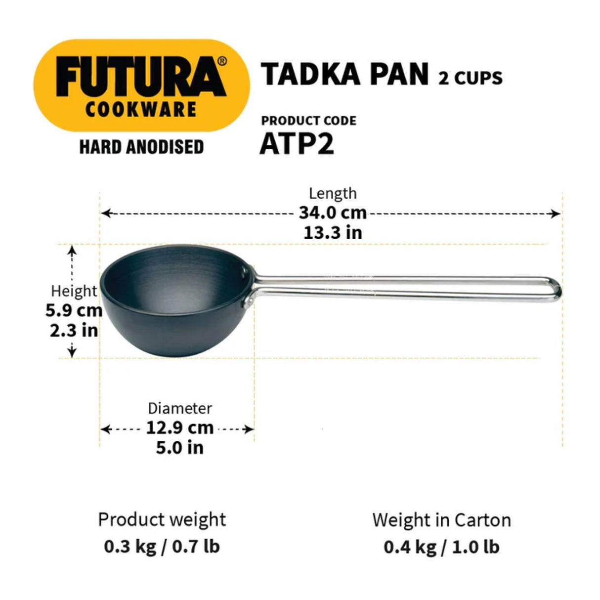 Hawkins Futura Hard Anodised Tadka Pan (ATP2) 12 cm \ 0.48 L - Black_2
