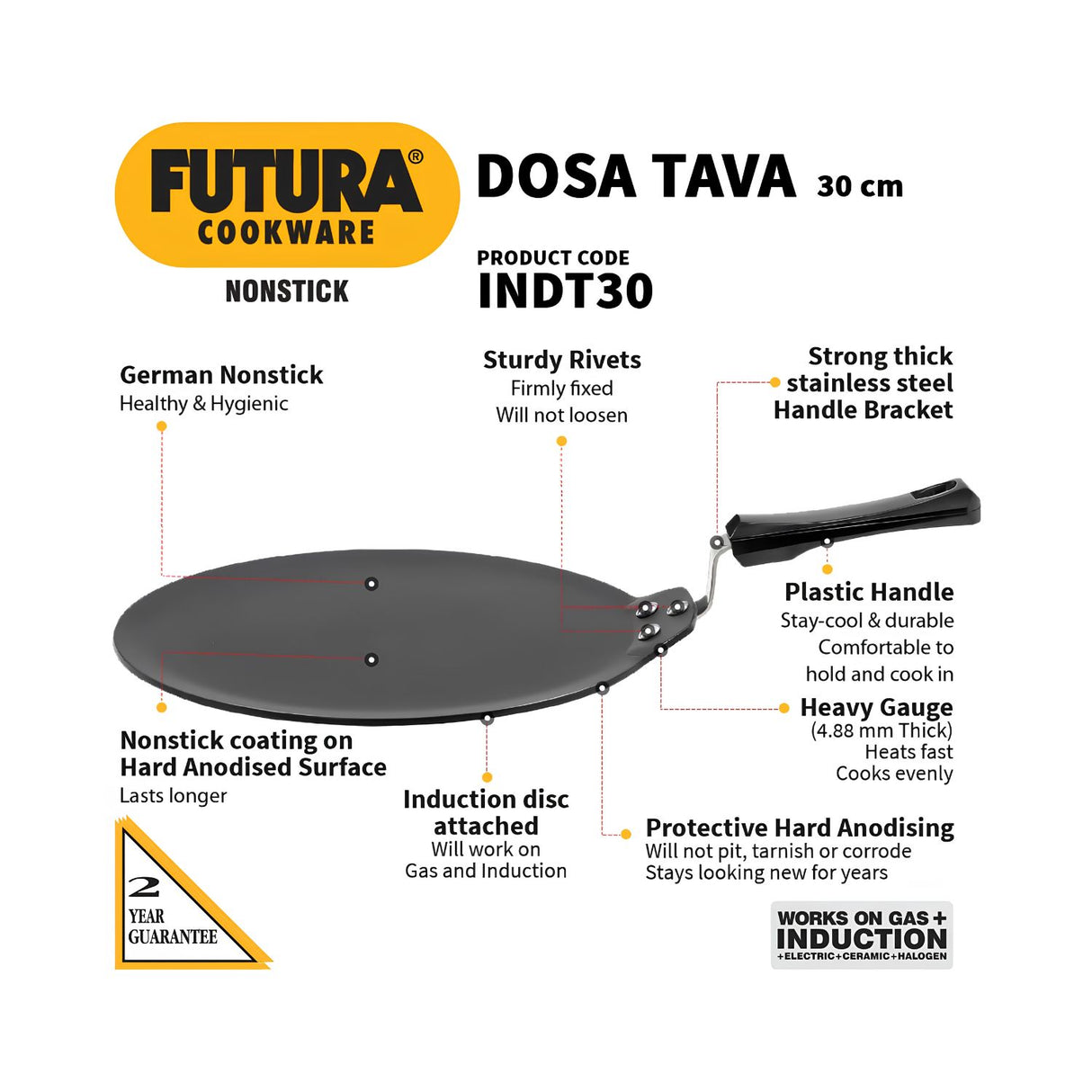 Hawkins Futura Non Stick Dosa (INDT30) Tawa 30 cm  3.7 L – Black_2