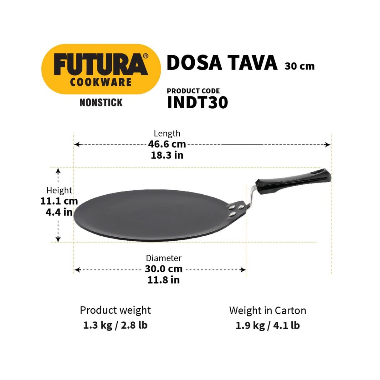 Hawkins Futura Non Stick Dosa (INDT30) Tawa 30 cm  3.7 L – Black_3