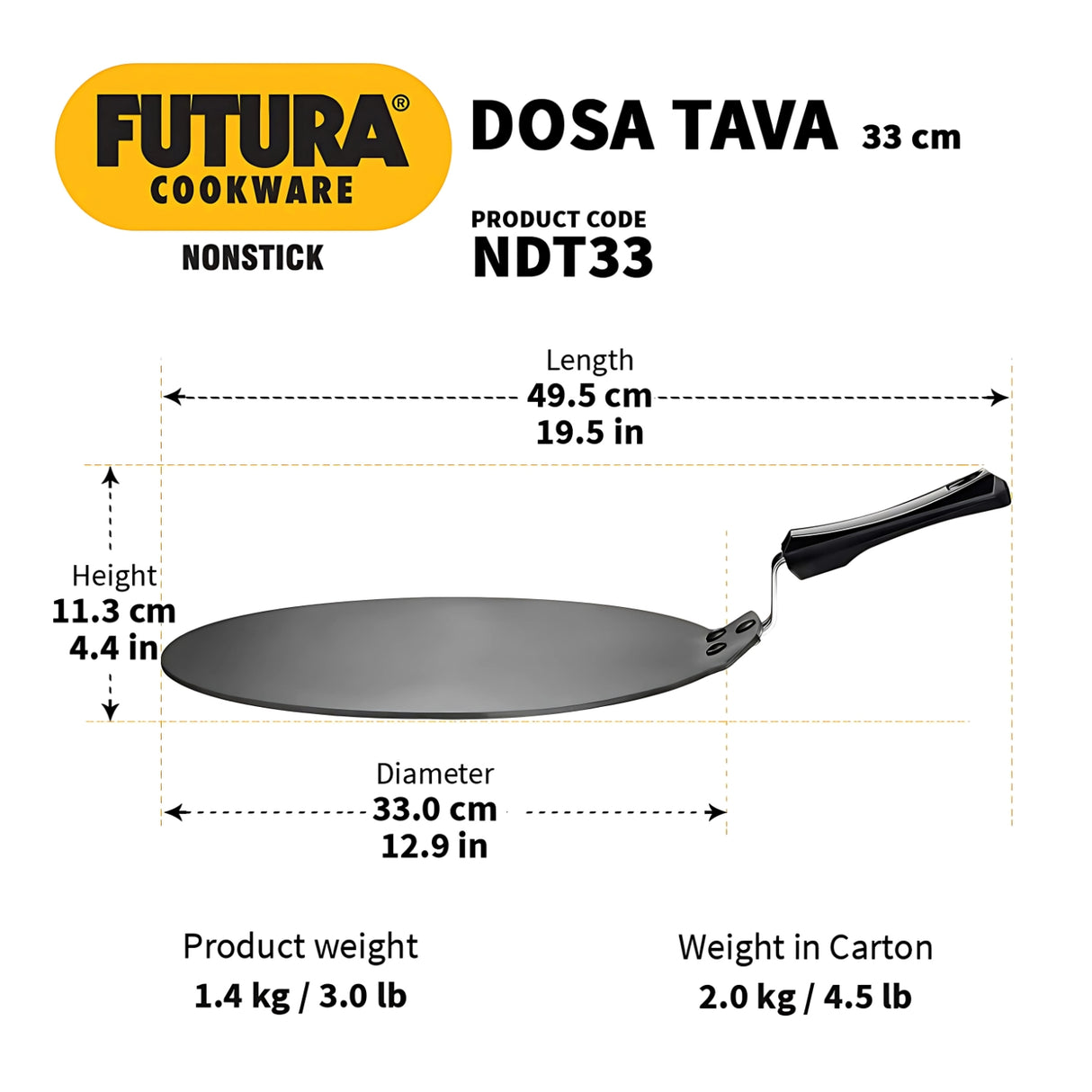 Hawkins Futura Non Stick Dosa Tawa (NDT3333) cm - Black_4