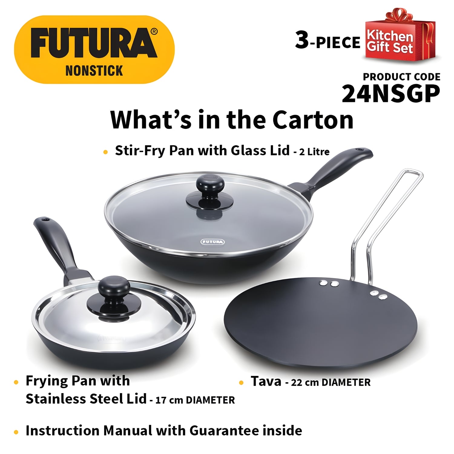 Hawkins Futura Non Stick Kitchen (24NSGP) Gift Set 3 Piece - Black_11