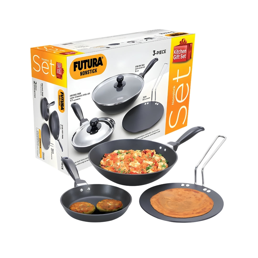 Hawkins Futura Non Stick Kitchen (24NSGP) Gift Set 3 Piece - Black_Front View
