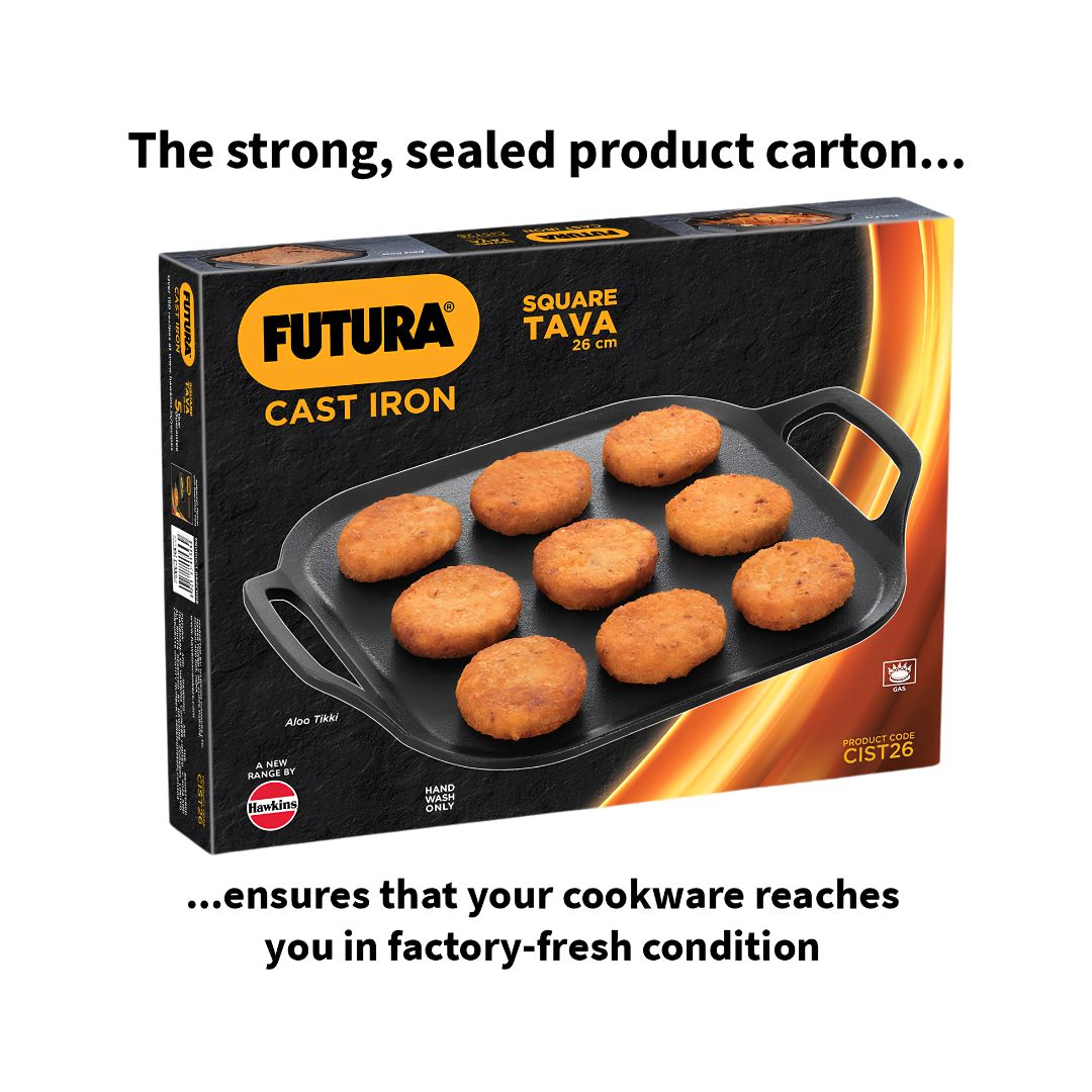 Hawkins Futura Reinforced Cast Iron Square Tawa (CIST26) 26 cm - Black_Features 7