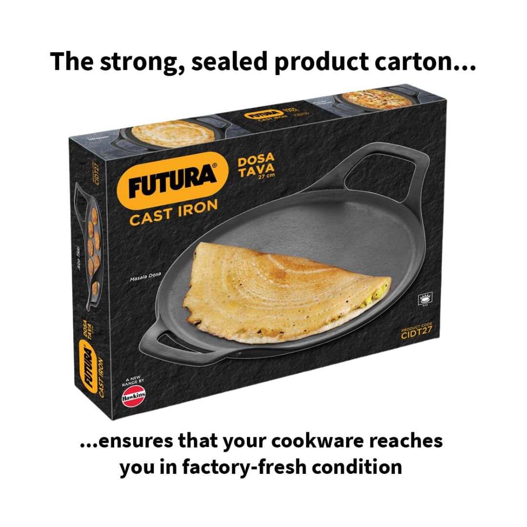 Hawkins Futura Reinforced Cast Iron Tawa (CIDT27) 27 cm - Black_Features 8