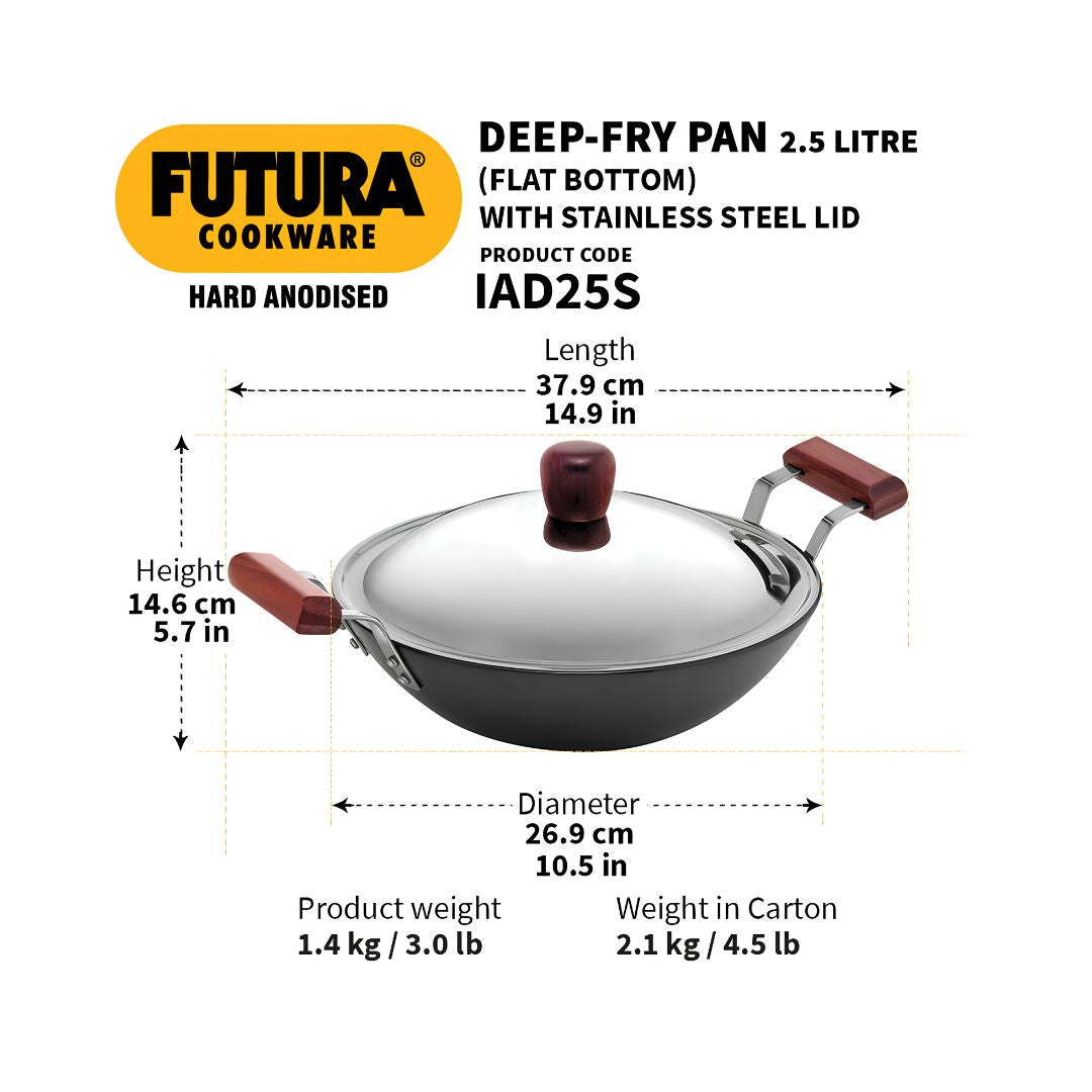 Hawkins Hard Anodised Flat Bottom Deep Fry Pan with SS Lid (IAD25S) 26 cm_Dimensions