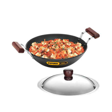 Hawkins Hard Anodised Flat Bottom Deep Fry Pan with SS Lid (IAD25S) 26 cm_Front View