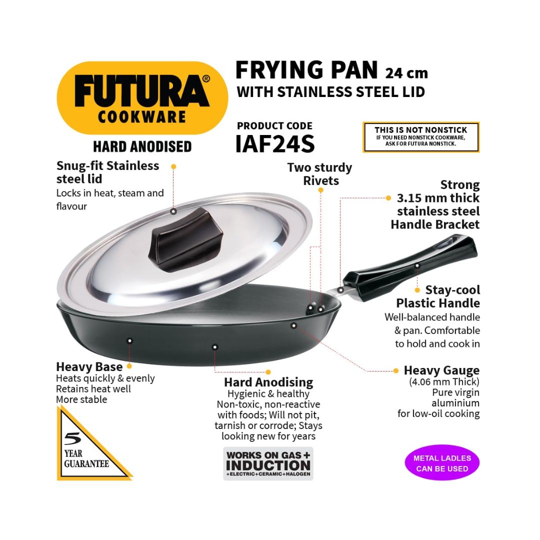 Hawkins Hard Anodised Frying Pan with Stainless Steel Lid (IAF24S) 24 cm_Features 1