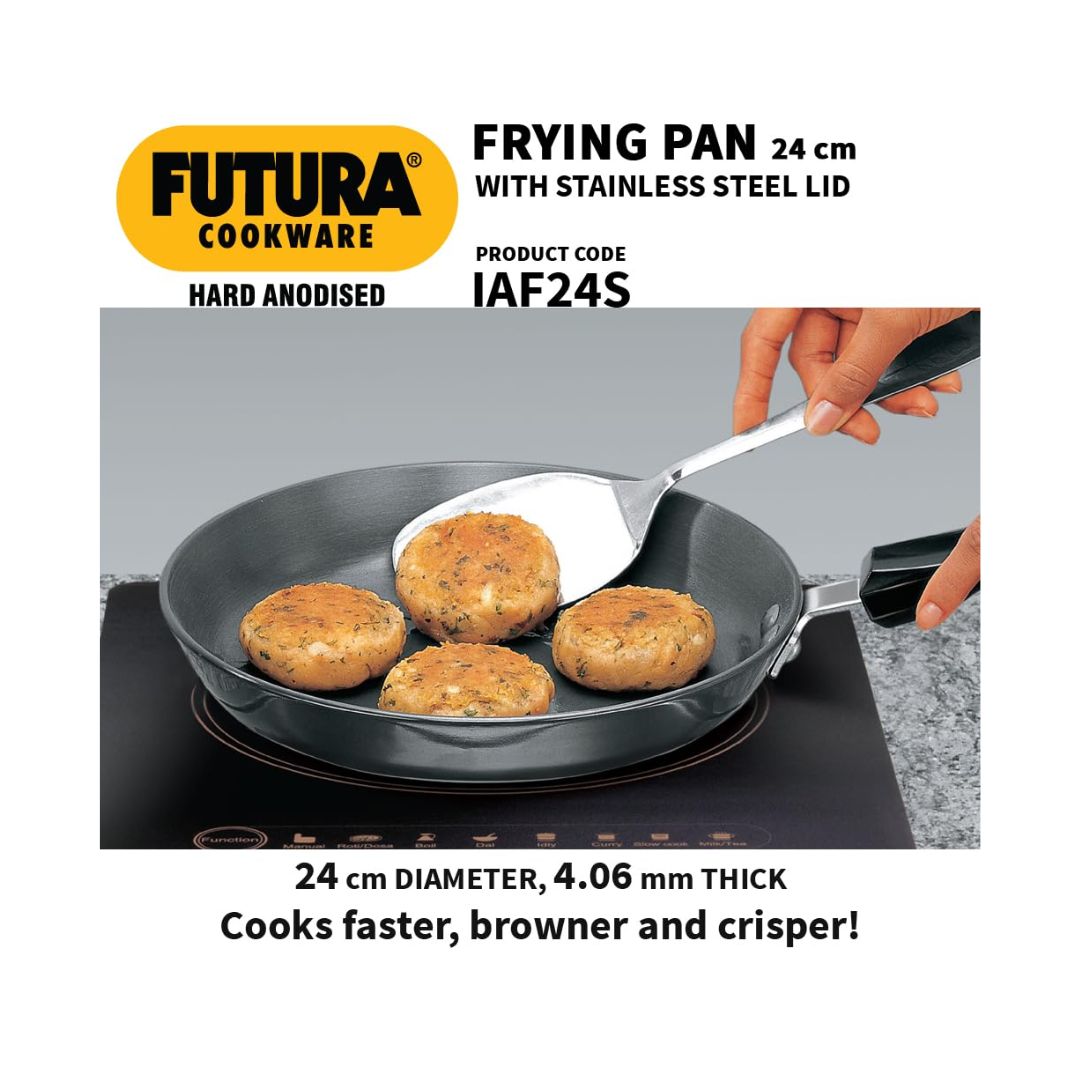 Hawkins Hard Anodised Frying Pan with Stainless Steel Lid (IAF24S) 24 cm_Features 2