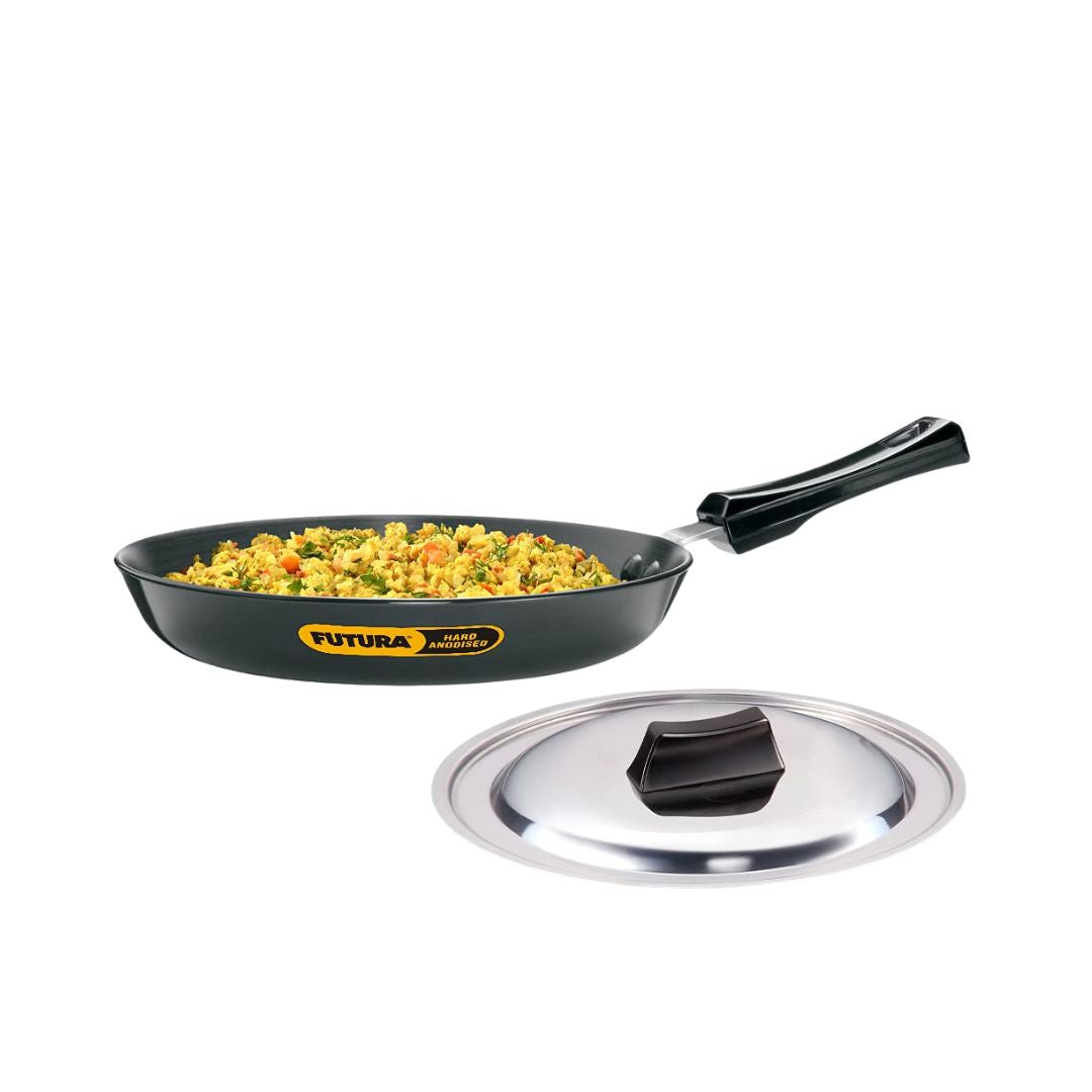 Hawkins Hard Anodised Frying Pan with Stainless Steel Lid (IAF24S) 24 cm_Front View