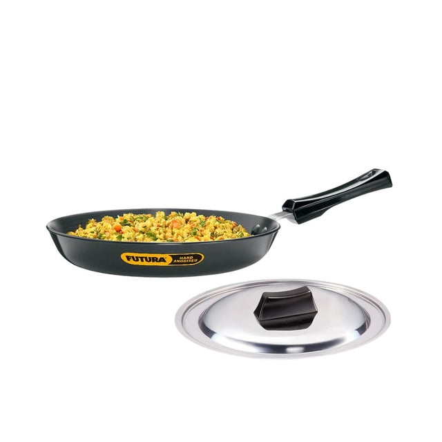 Hawkins Hard Anodised Frying Pan with Stainless Steel Lid (IAF24S) 24 cm_Front View