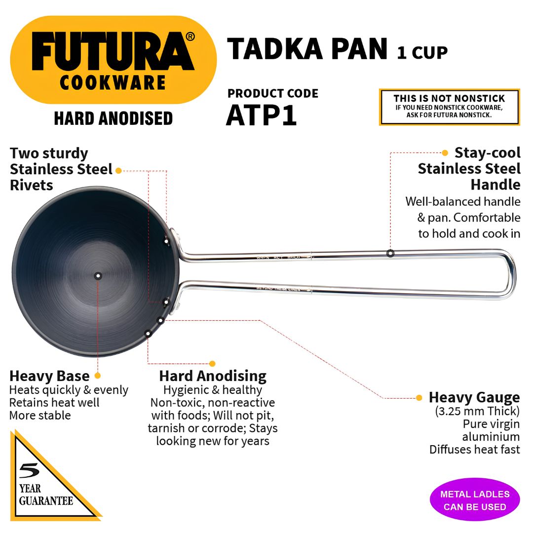 Hawkins Hard Anodised Tadka Pan 10 cm _ 0.24 L - Black_Features 1