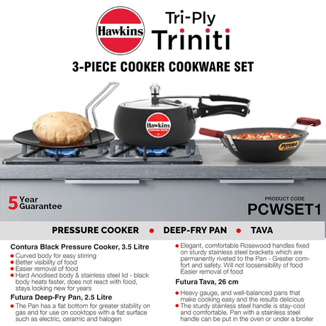 Hawkins Hard Anodised Triniti Kitchen (PCWSET1) Set 3 Piece - Black_2