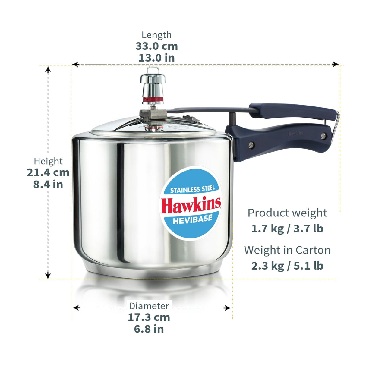 Hawkins Hevibase Stainless Steel Pressure Cooker (HSI3T) 3 L_9