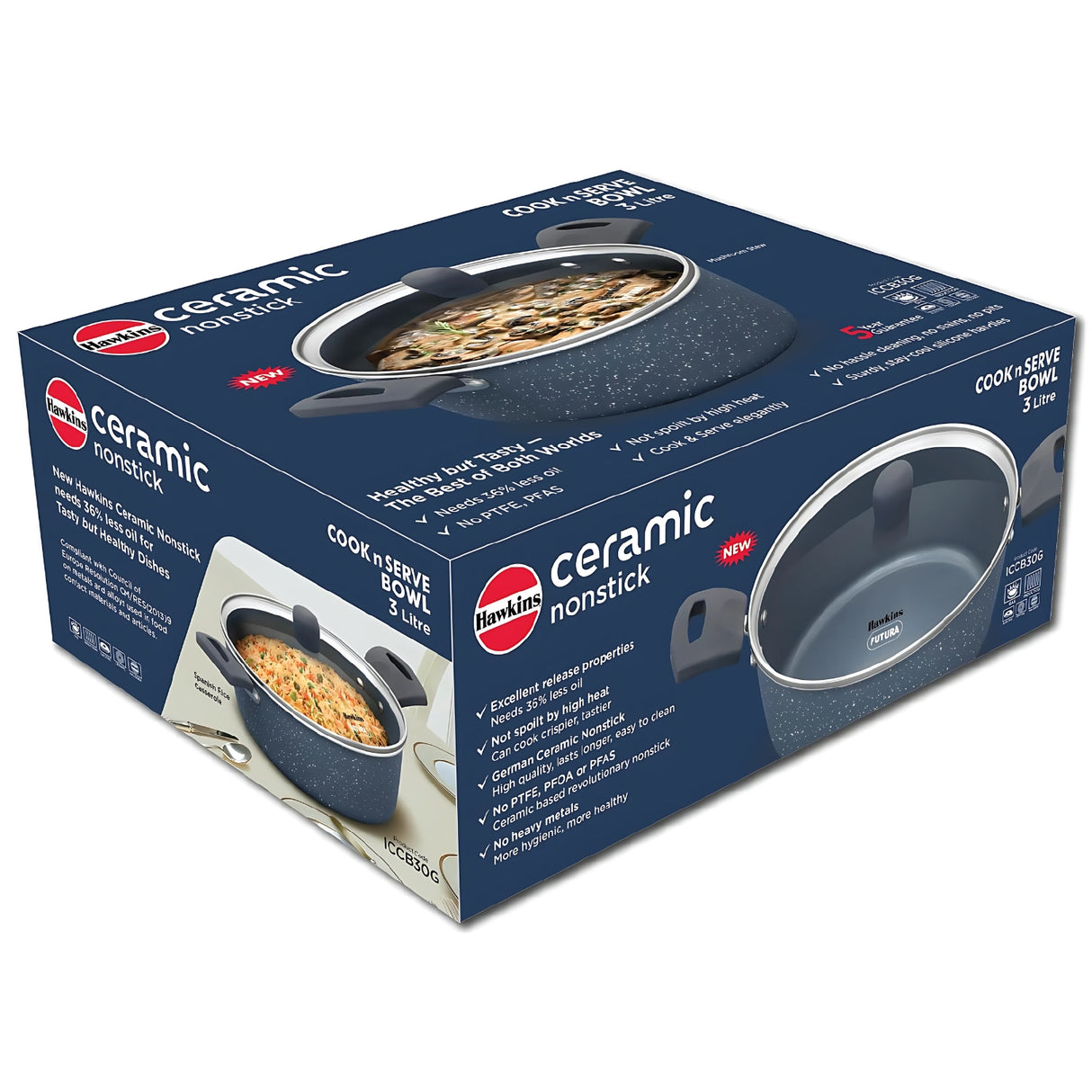 Hawkins Induction Compatible Ceramic NS Cook n Serve Bowl with Glass Lid (ICCB30G) 3 L - Grey_8