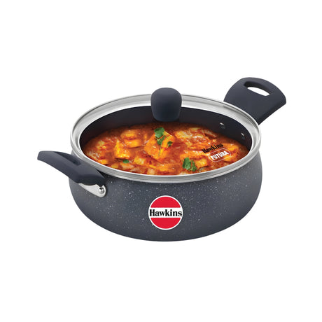 Hawkins Induction Compatible Ceramic NS Cook n Serve Handi with Glass Lid (ICH30G) 3 L – Blue_Front View