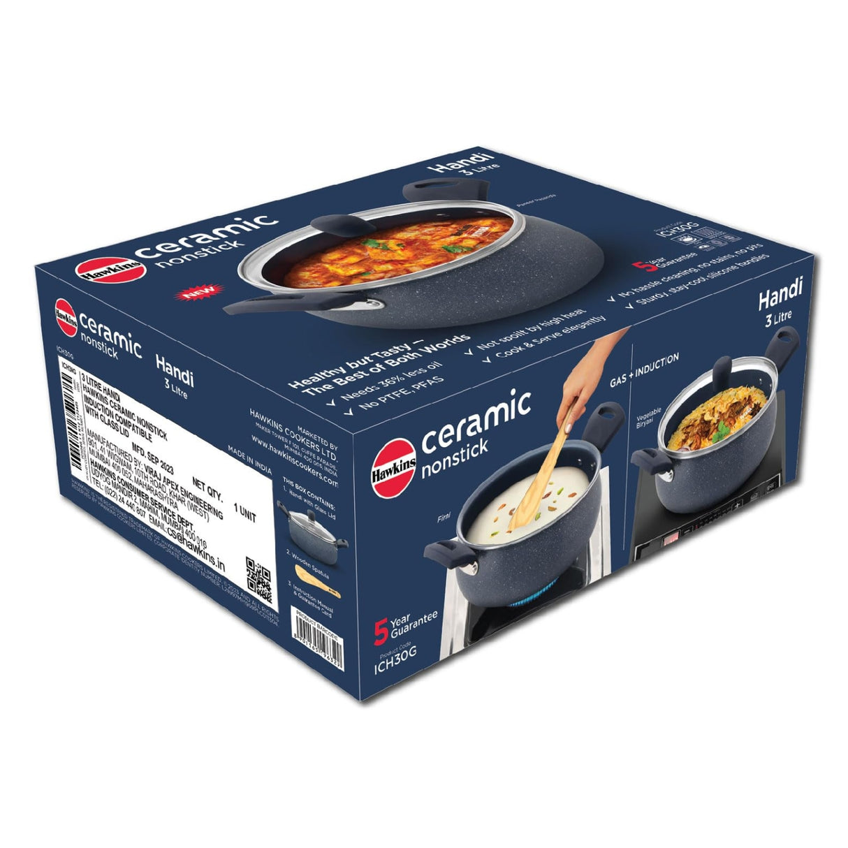 Hawkins Induction Compatible Ceramic NS Cook n Serve Handi with Glass Lid (ICH30G) 3 L – Grey_7