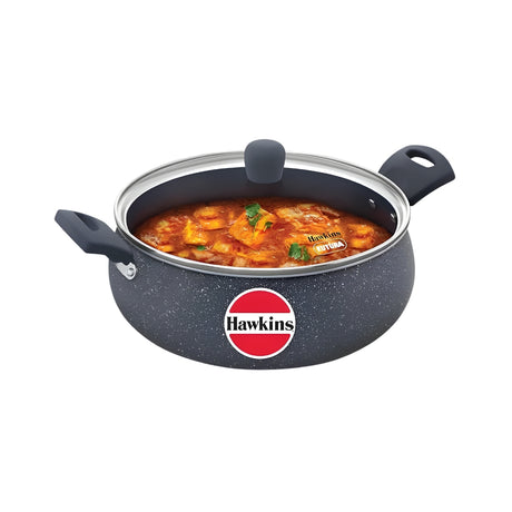 Hawkins Induction Compatible Ceramic NS Cook n Serve Handi with Glass Lid (ICH50G) 5 L – Blue_Front View