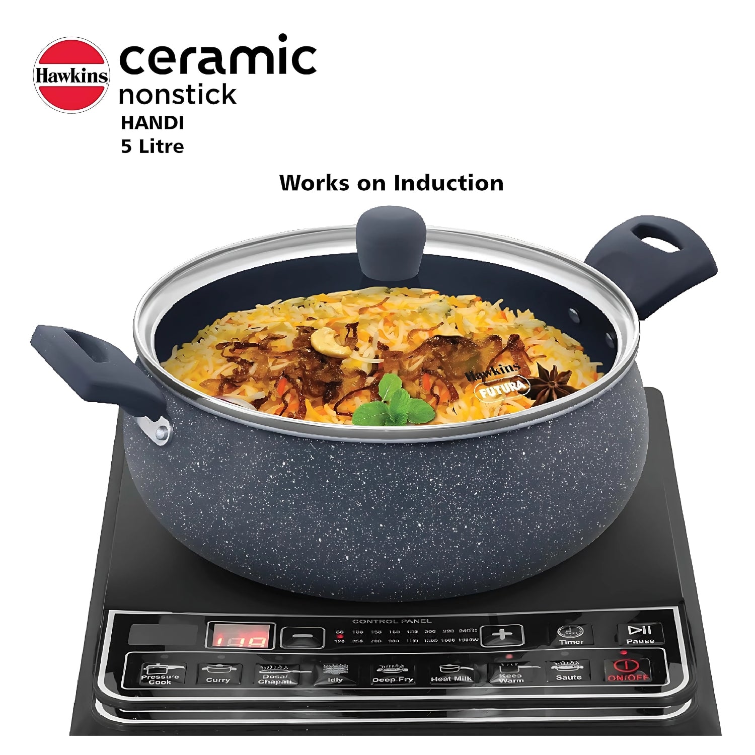 Hawkins Induction Compatible Ceramic NS Cook n Serve Handi with Glass Lid (ICH50G) 5 L – Grey_6