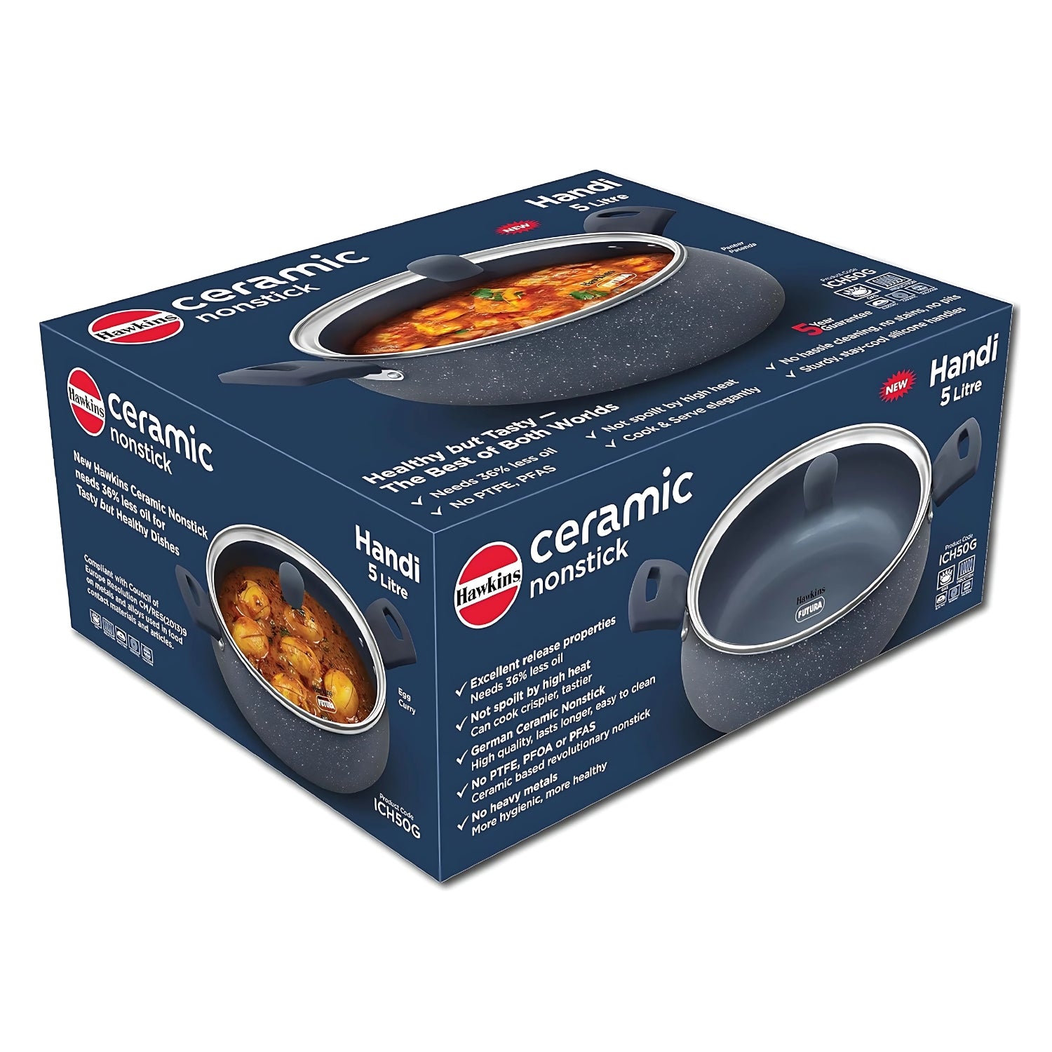 Hawkins Induction Compatible Ceramic NS Cook n Serve Handi with Glass Lid (ICH50G) 5 L – Grey_8