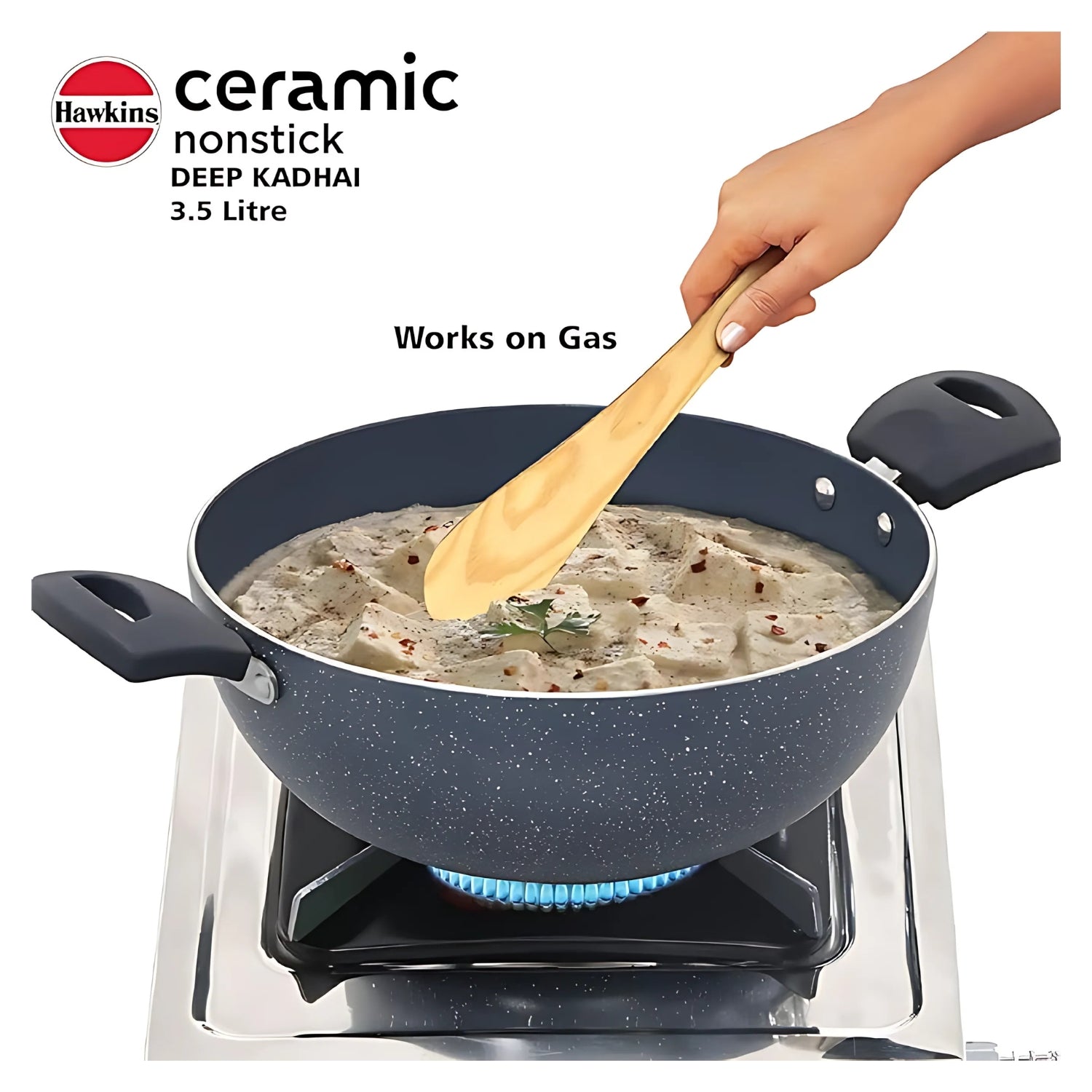 Hawkins Induction Compatible Ceramic NS Deep Kadai with Glass Lid (ICK35G) 3.5 L - Grey_5