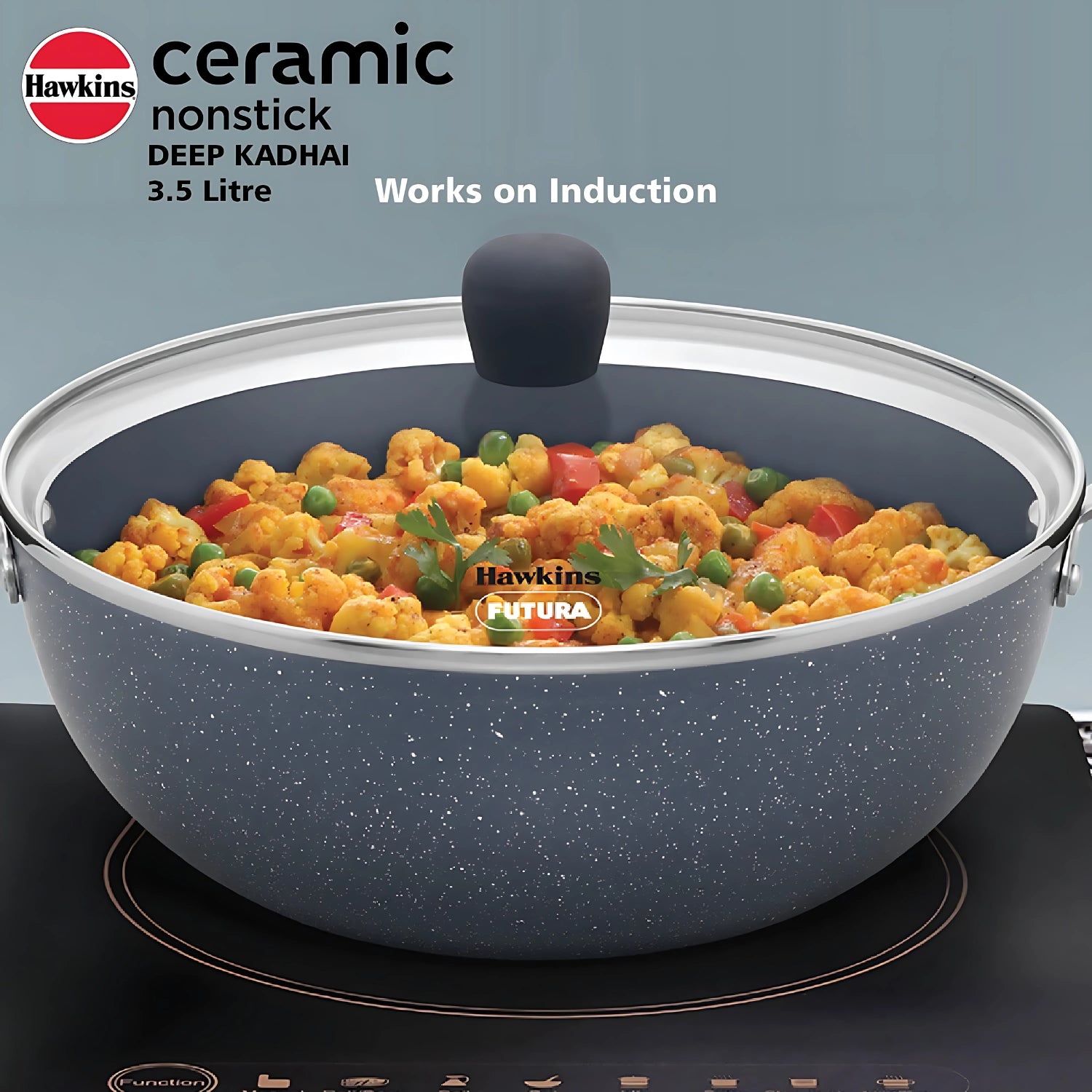 Hawkins Induction Compatible Ceramic NS Deep Kadai with Glass Lid (ICK35G) 3.5 L - Grey_6