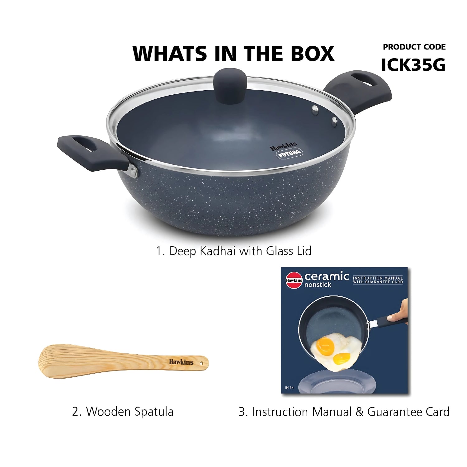 Hawkins Induction Compatible Ceramic NS Deep Kadai with Glass Lid (ICK35G) 3.5 L - Grey_9